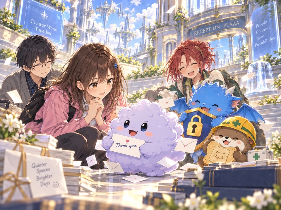 Sapo, Mana, Yuki and their companions meet Spamool after the flood of notices clears.