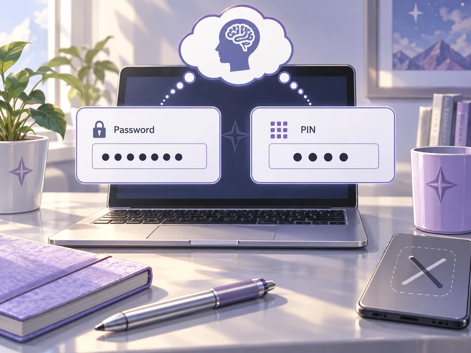 Password and PIN cards lead to the same remembered-secret symbol.