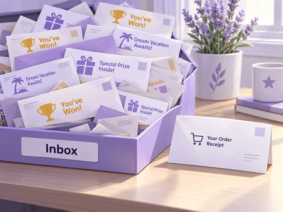 Repeated prize and travel messages fill a tray beside a separate order receipt.