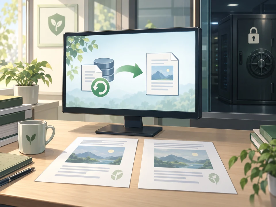 A test restoration awaits comparison with the required result outside the live vault.