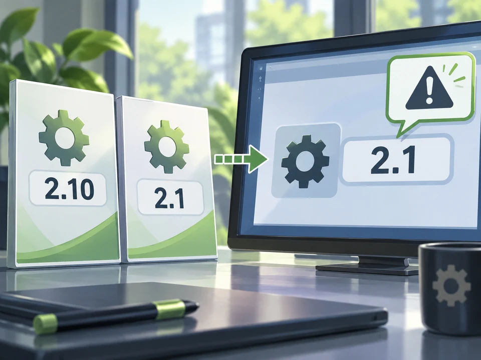 The intended version 2.10 differs from the shortened display 2.1.