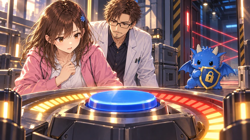 Mana keeps her hand close to her chest as the untouched blue button’s countdown starts again.