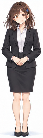 紺色のスーツ姿の才葉真奈美（マナ）