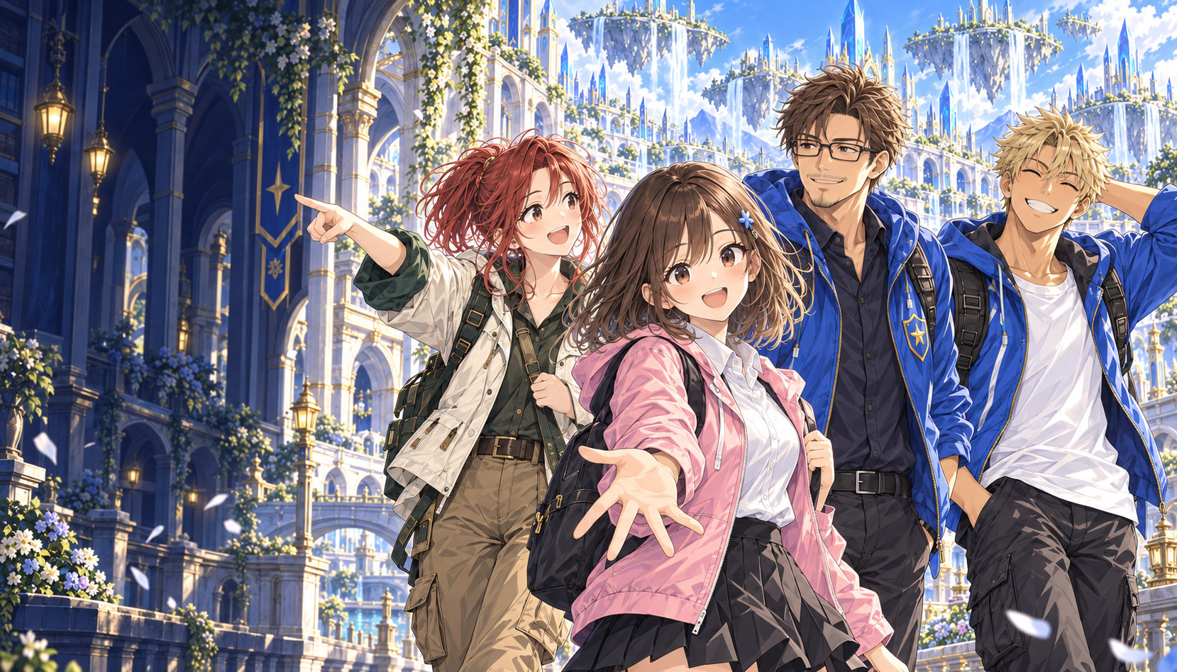 マナ、時本博士、ユキ、バグがサイバリンの街へ踏み出す
