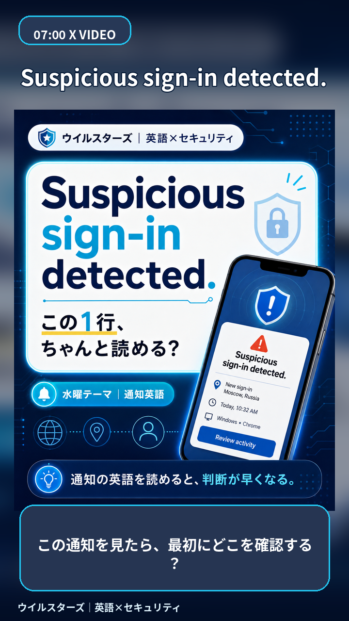 Suspicious sign-in detectedと表示された怪しいサインイン通知